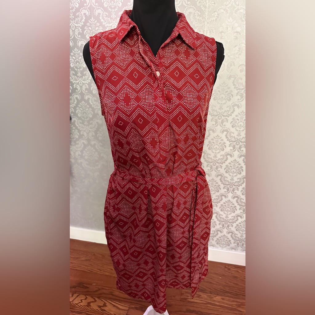 Banana Republic V Neck Sleeveless Red Polka Dot Midi Dress Size 2 Nwot #10